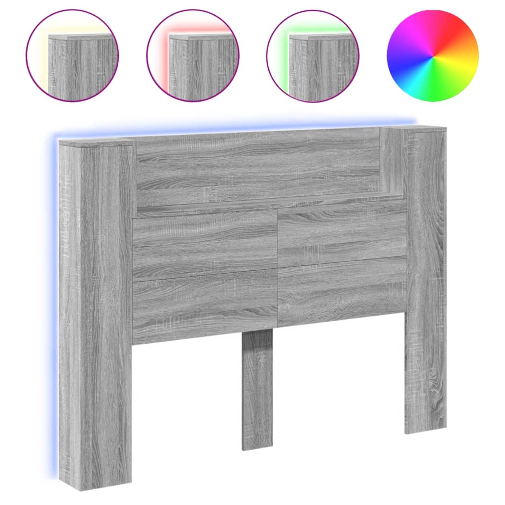 vidaXL Headboard Cabinet with LED Grey Sonoma 140x16.5x103.5 cm