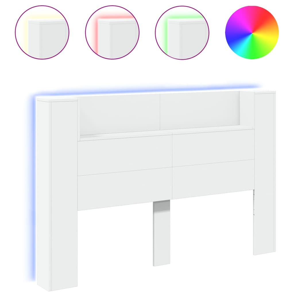 vidaXL Headboard Cabinet with LED White 160x16.5x103.5 cm