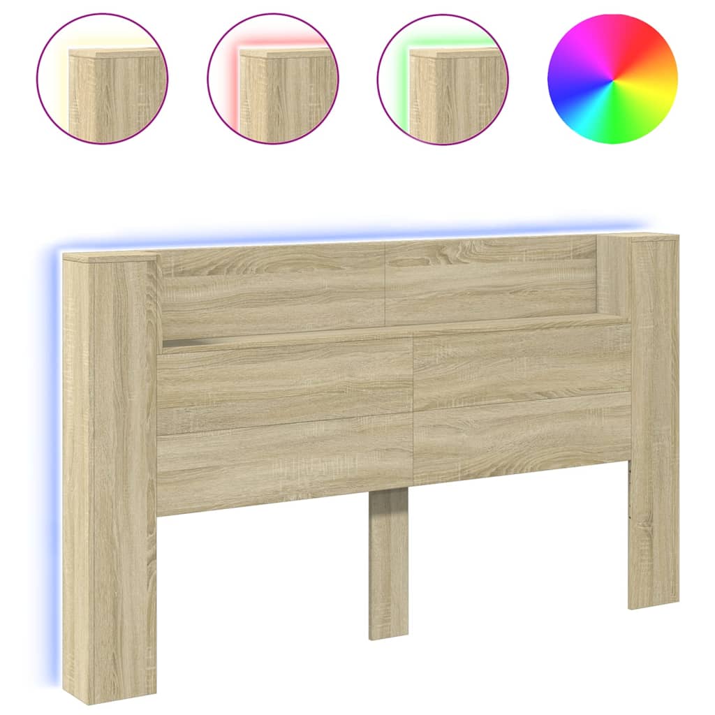 vidaXL Headboard Cabinet with LED Sonoma Oak 180x16.5x103.5 cm