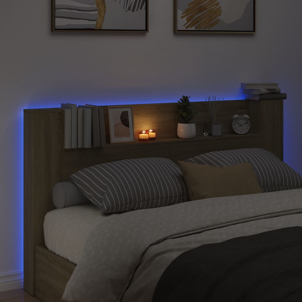 vidaXL Headboard Cabinet with LED Sonoma Oak 180x16.5x103.5 cm