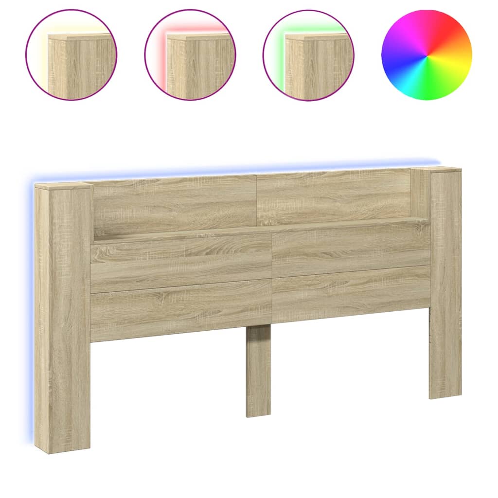 vidaXL Headboard Cabinet with LED Sonoma Oak 200x16.5x103.5 cm