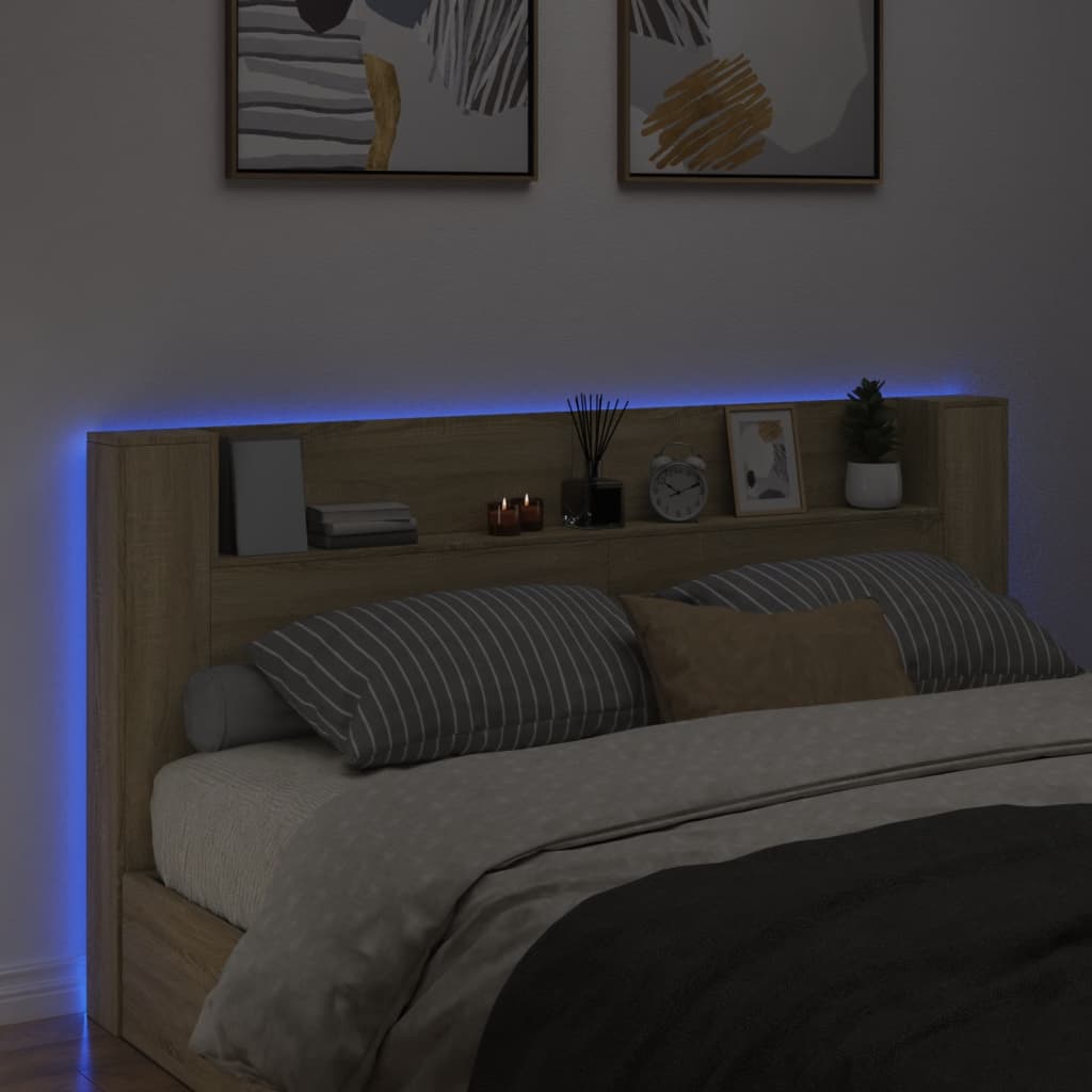 vidaXL Headboard Cabinet with LED Sonoma Oak 200x16.5x103.5 cm