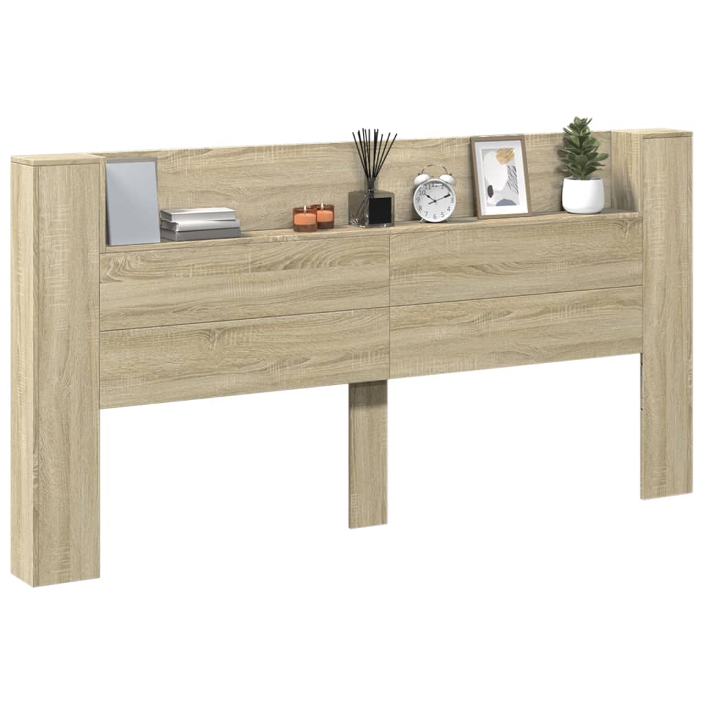 vidaXL Headboard Cabinet with LED Sonoma Oak 200x16.5x103.5 cm