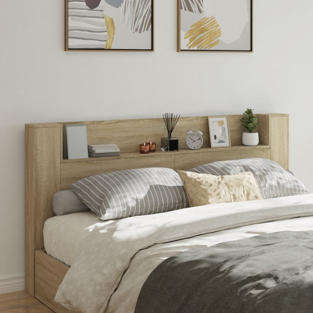 vidaXL Headboard Cabinet with LED Sonoma Oak 200x16.5x103.5 cm