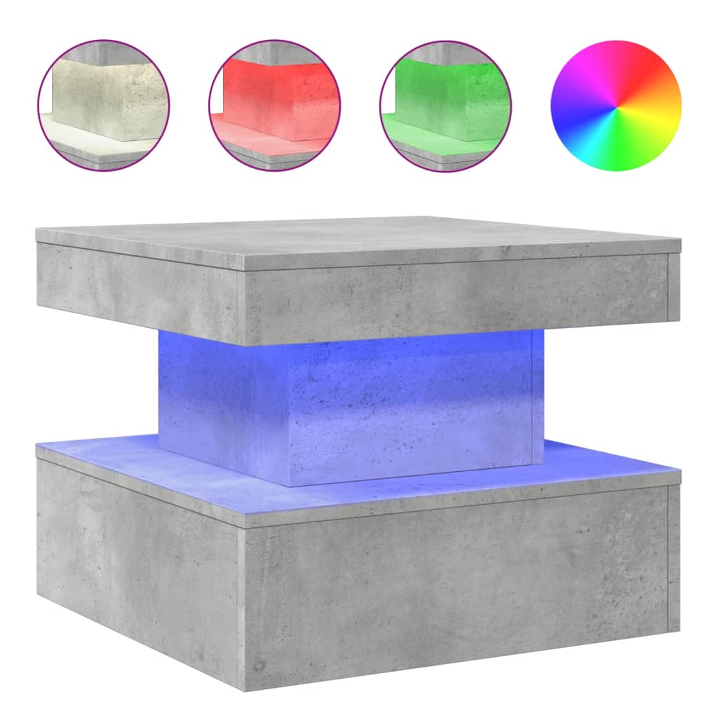 vidaXL Coffee Table with LED Lights Concrete Grey 50x50x40 cm