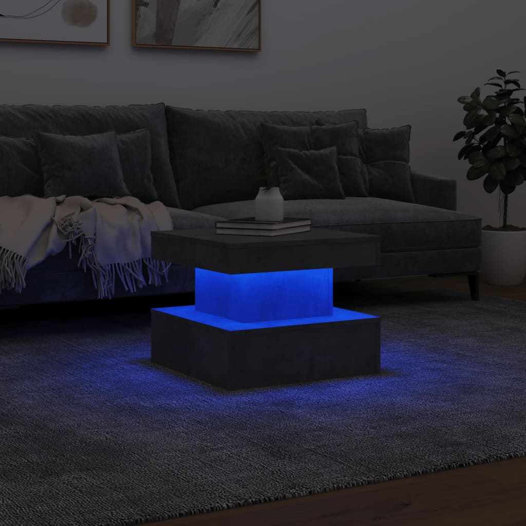 vidaXL Coffee Table with LED Lights Concrete Grey 50x50x40 cm