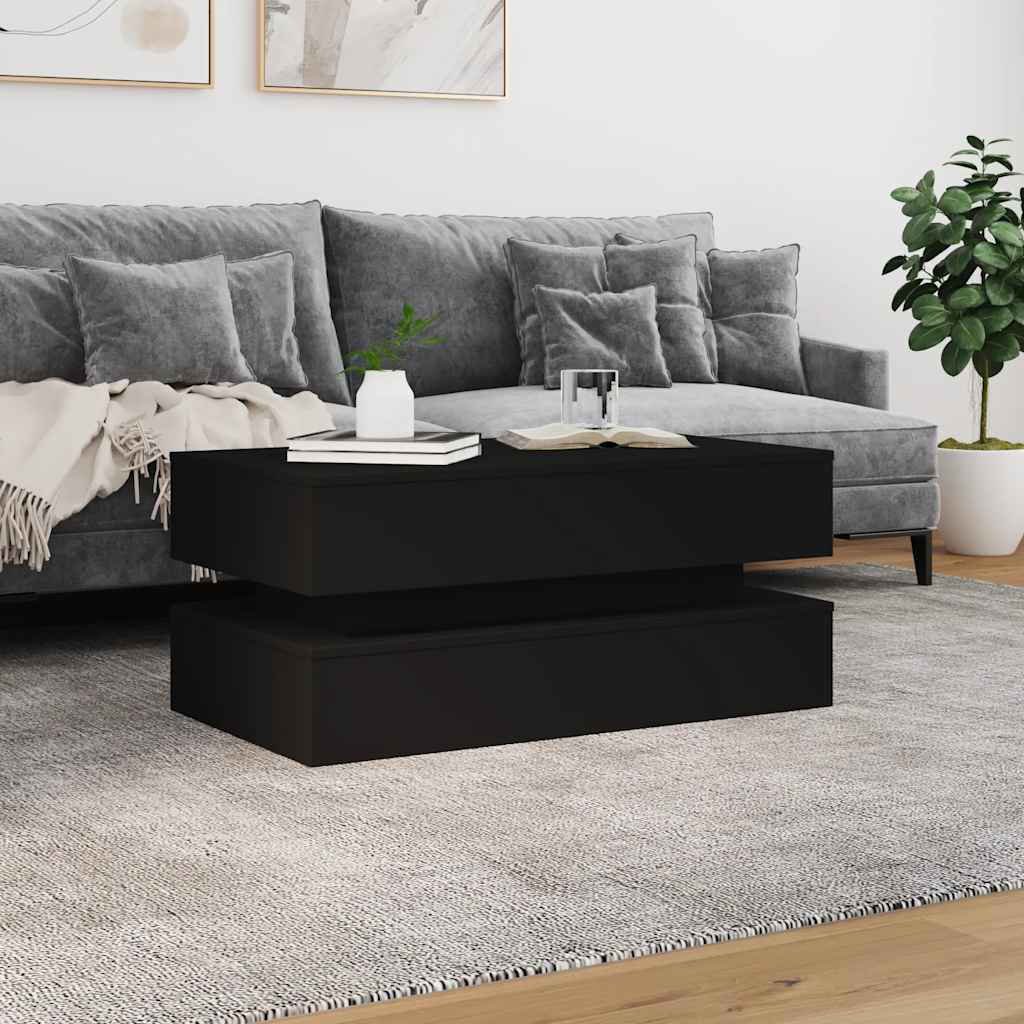 Coffee Table with LED Lights Black 90x50x40 cm