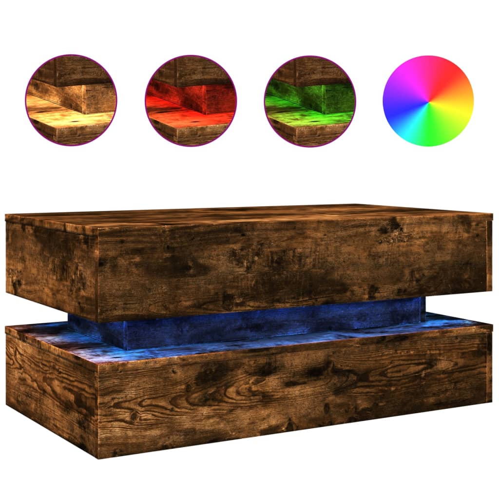 vidaXL Coffee Table with LED Lights Smoked Oak 90x50x40 cm