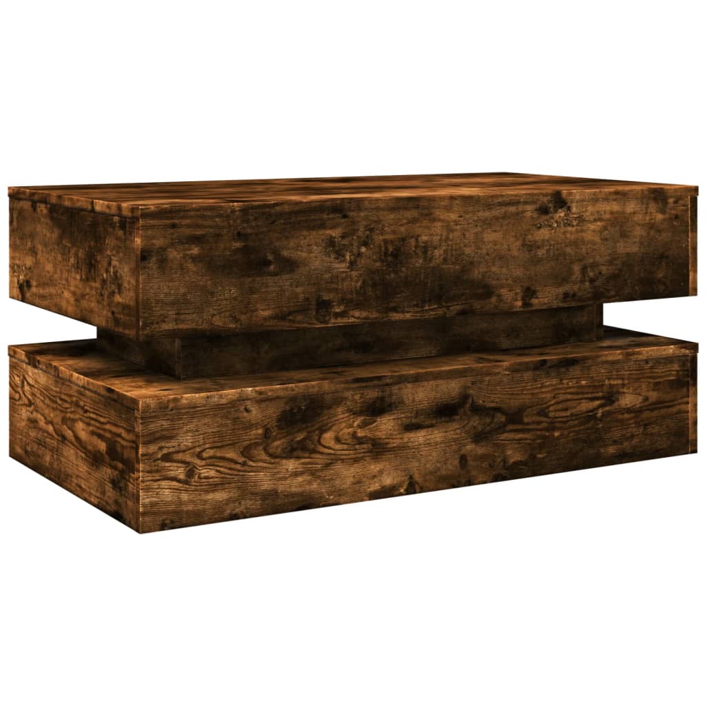 Coffee Table with LED Lights Smoked Oak 90x50x40 cm