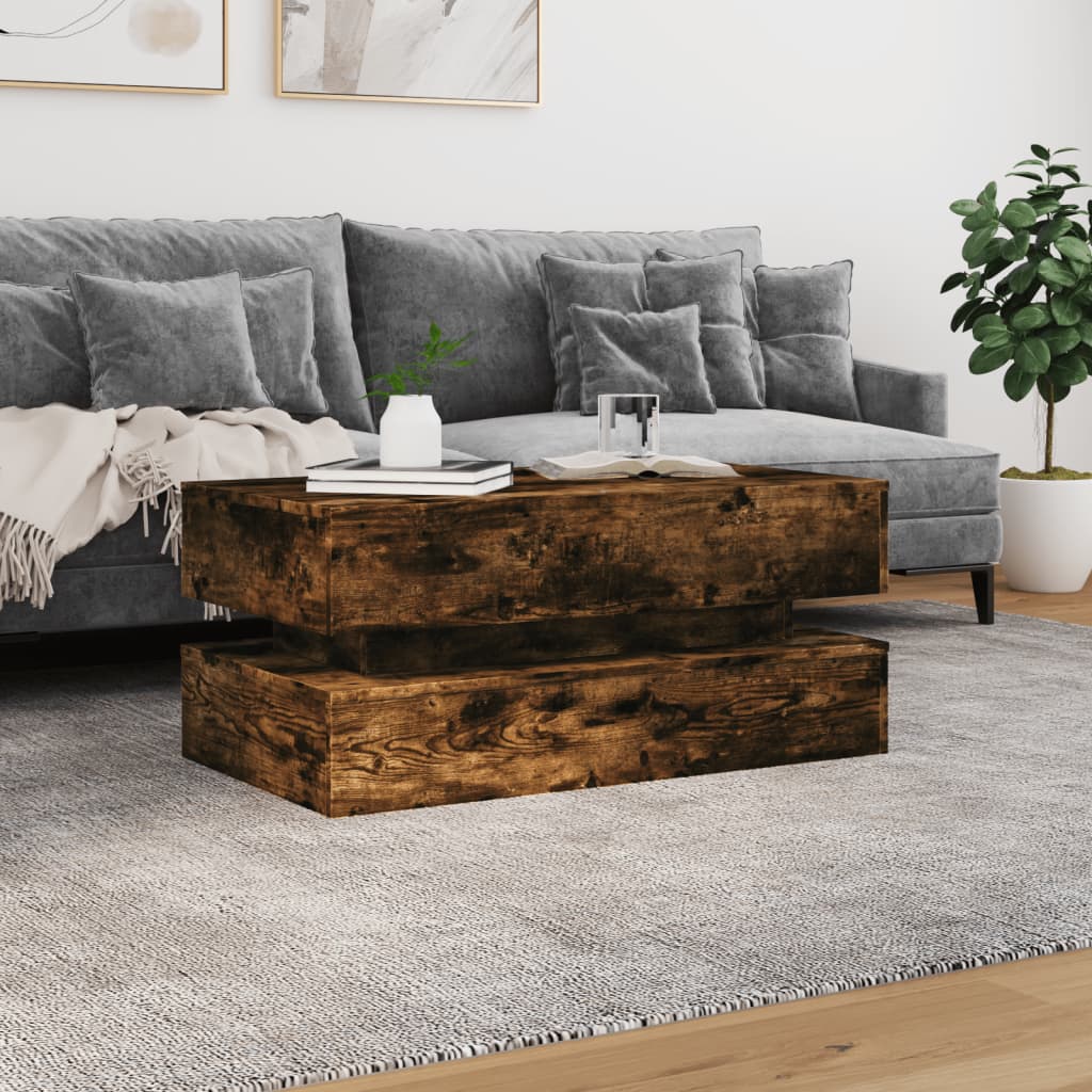 Coffee Table with LED Lights Smoked Oak 90x50x40 cm