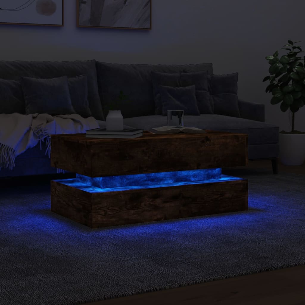 Coffee Table with LED Lights Smoked Oak 90x50x40 cm