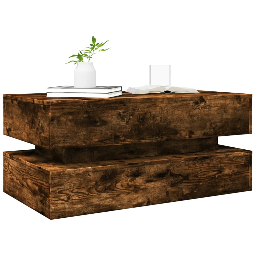 vidaXL Coffee Table with LED Lights Smoked Oak 90x50x40 cm