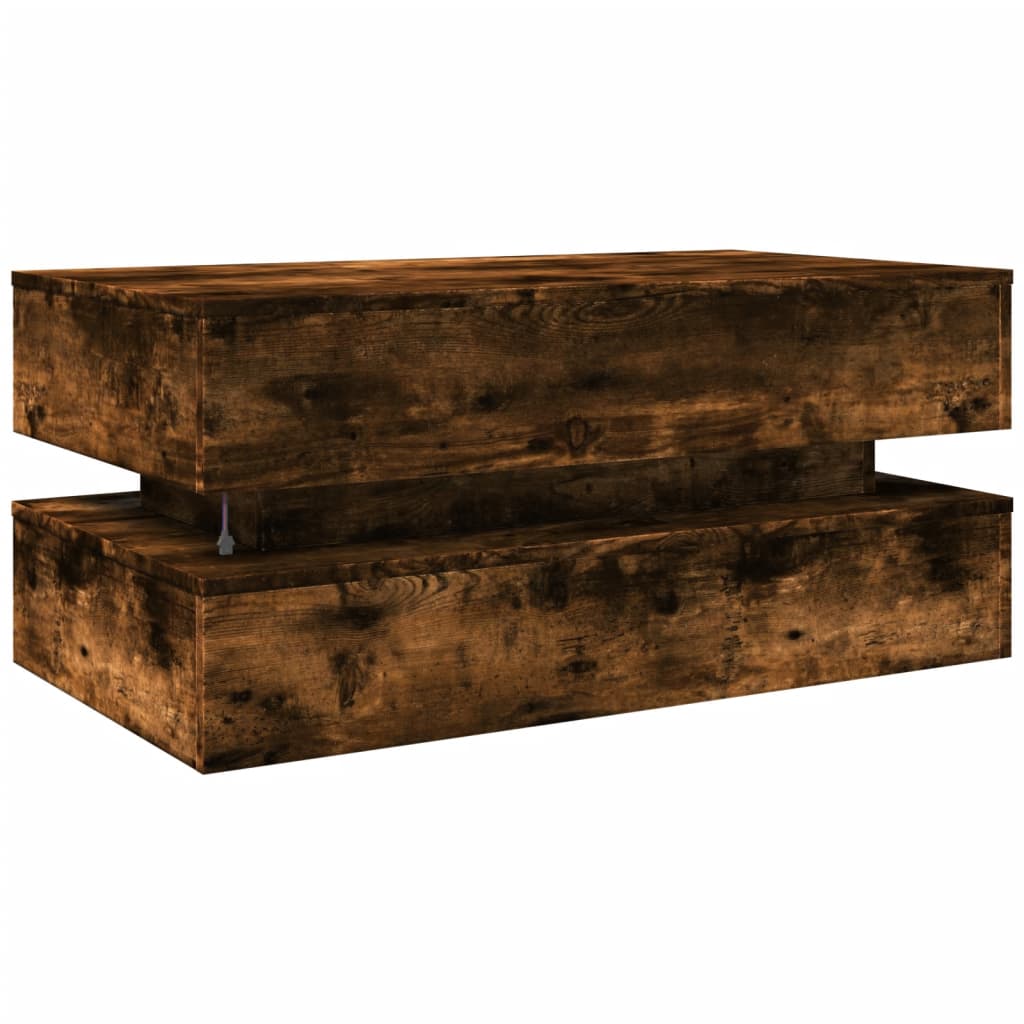 vidaXL Coffee Table with LED Lights Smoked Oak 90x50x40 cm