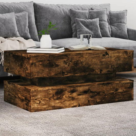 vidaXL Coffee Table with LED Lights Smoked Oak 90x50x40 cm