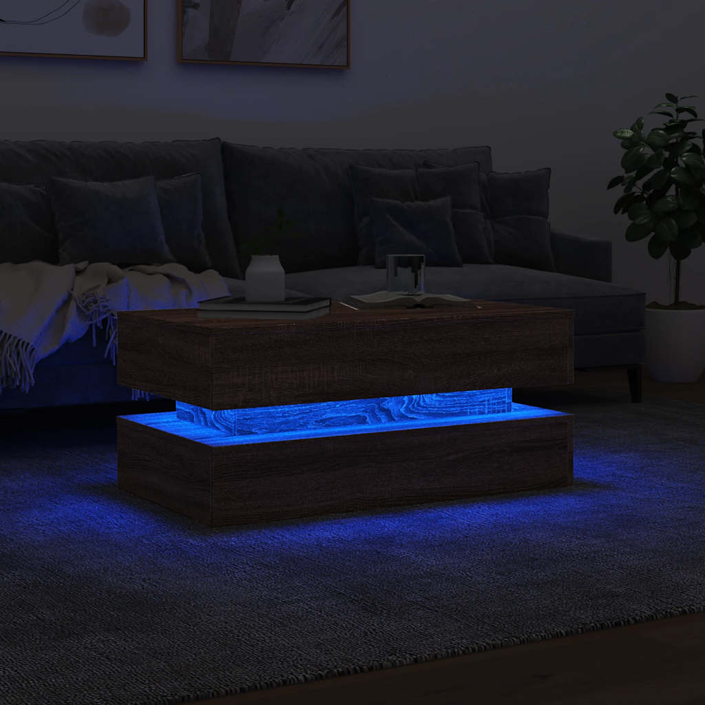 Coffee Table with LED Lights Brown Oak 90x50x40 cm