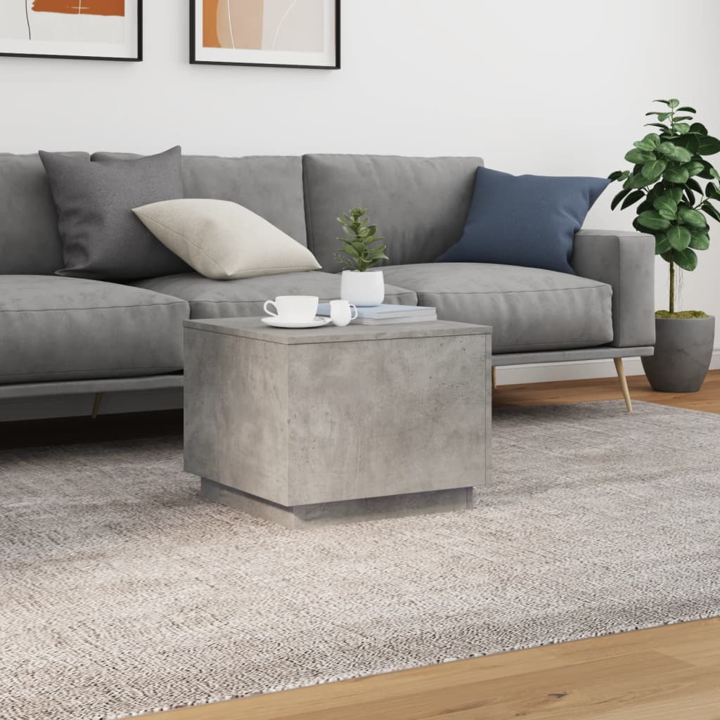 Coffee Table with LED Lights Concrete Grey 50x50x40 cm