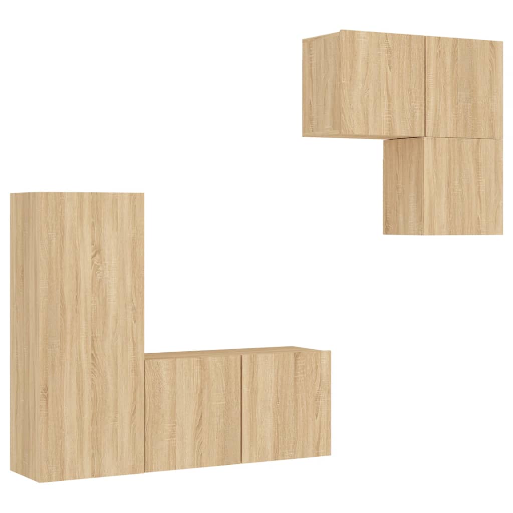 4 Piece TV Wall Units Sonoma Oak Engineered Wood