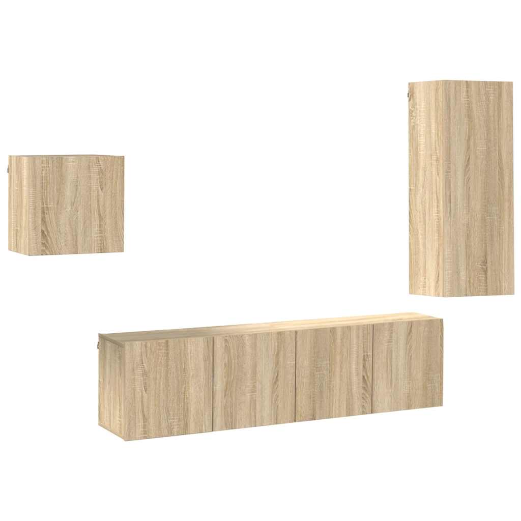 4 Piece TV Wall Units Sonoma Oak Engineered Wood