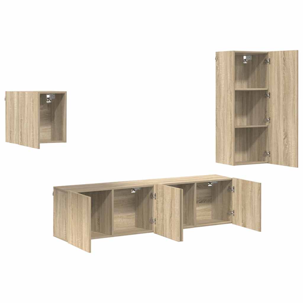 4 Piece TV Wall Units Sonoma Oak Engineered Wood