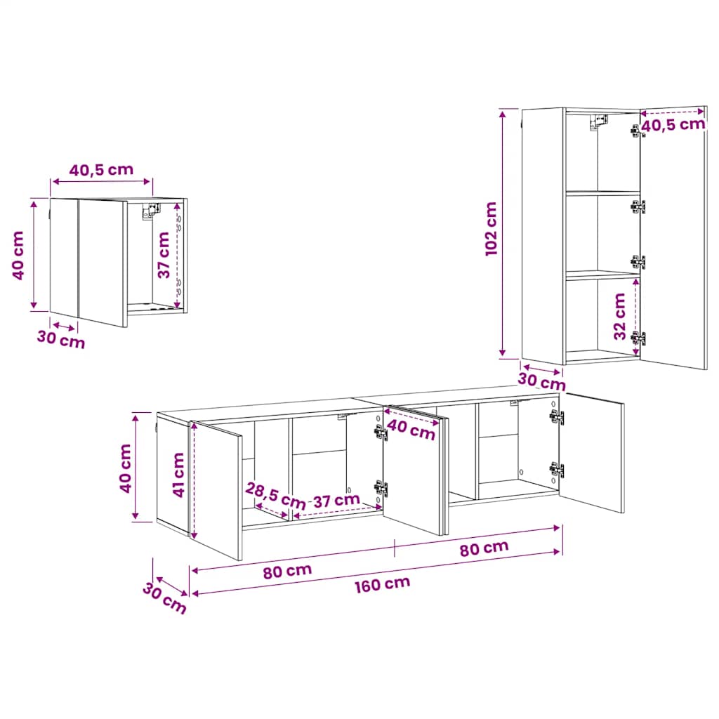 4 Piece TV Wall Units Sonoma Oak Engineered Wood