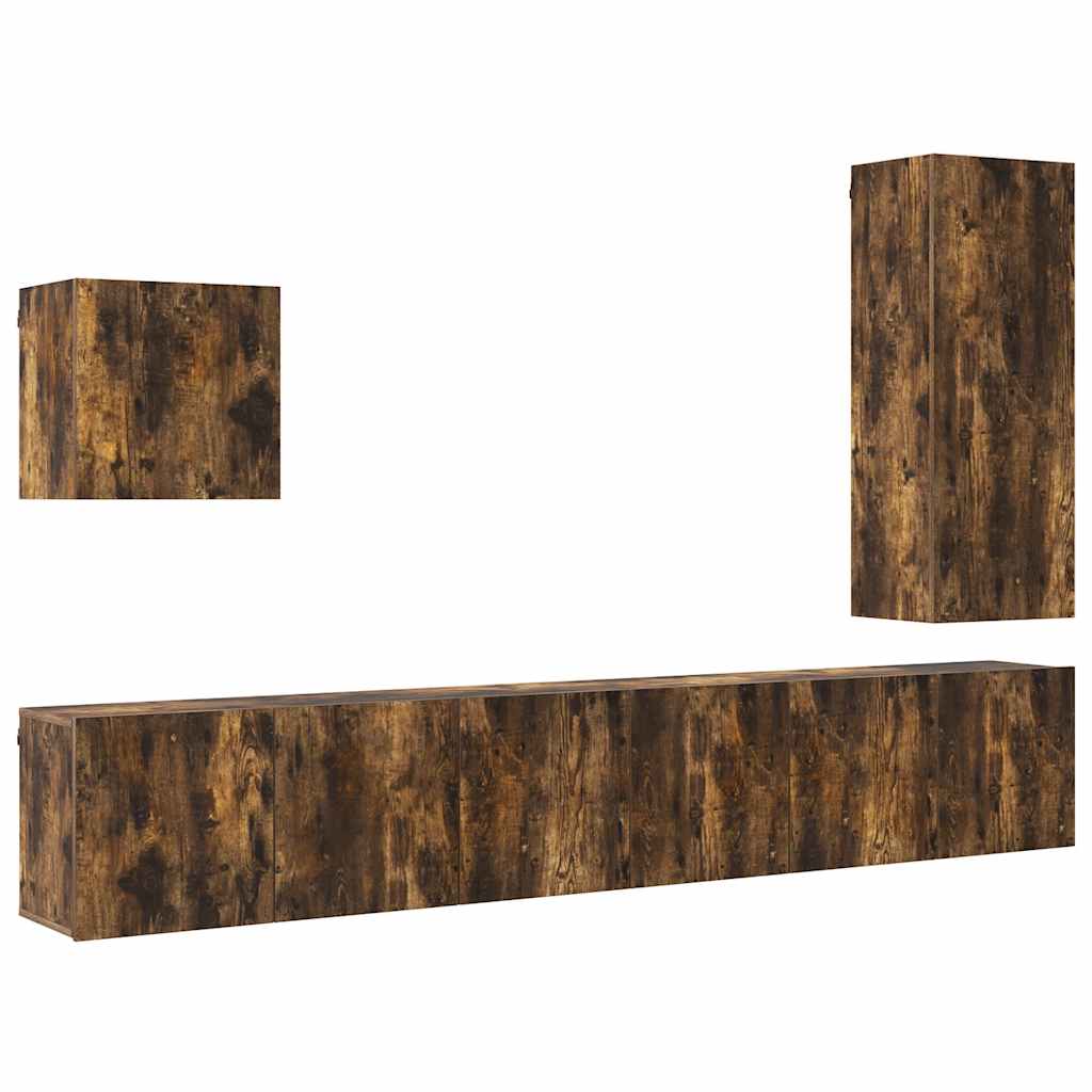 5 Piece TV Wall Units Smoked Oak Engineered Wood