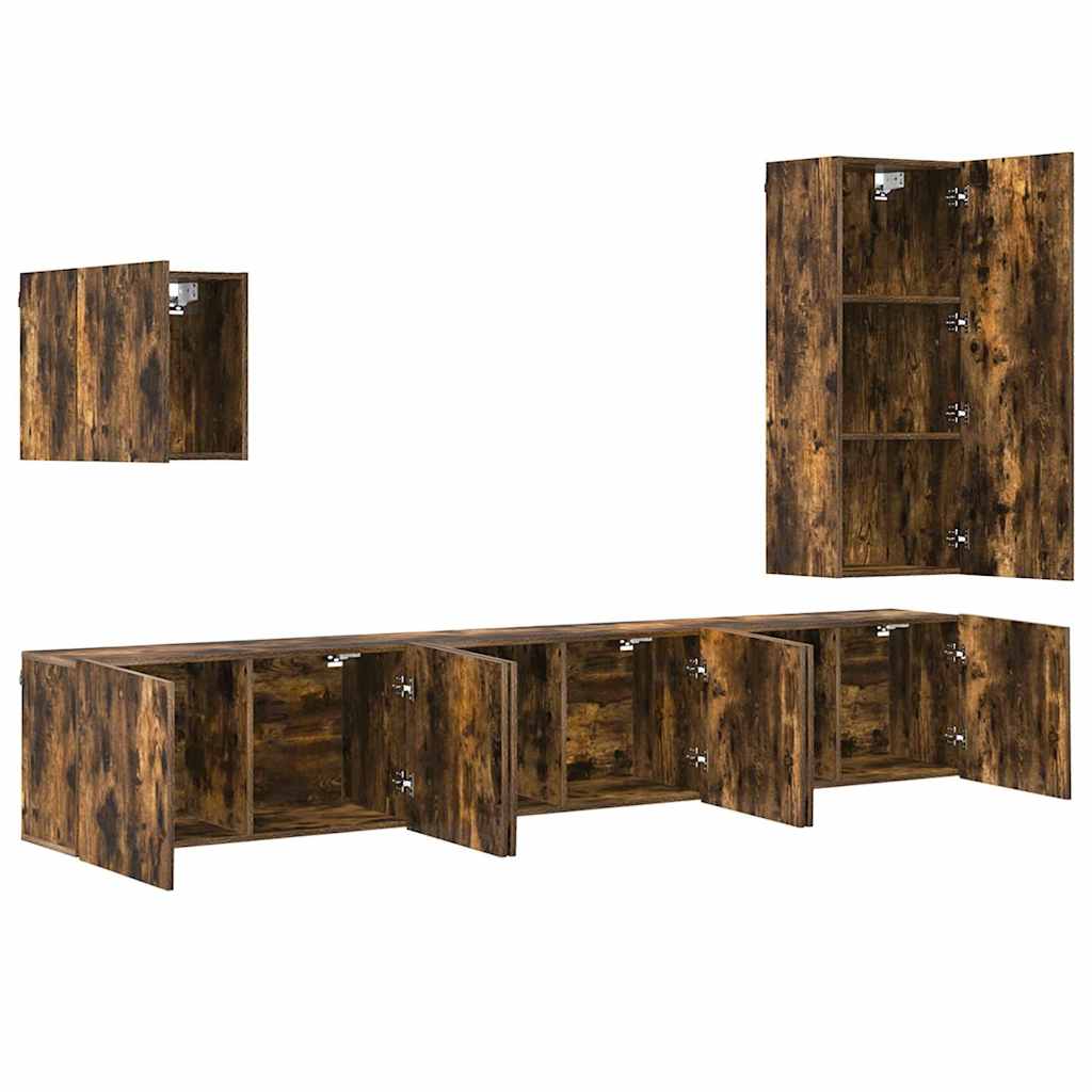 5 Piece TV Wall Units Smoked Oak Engineered Wood