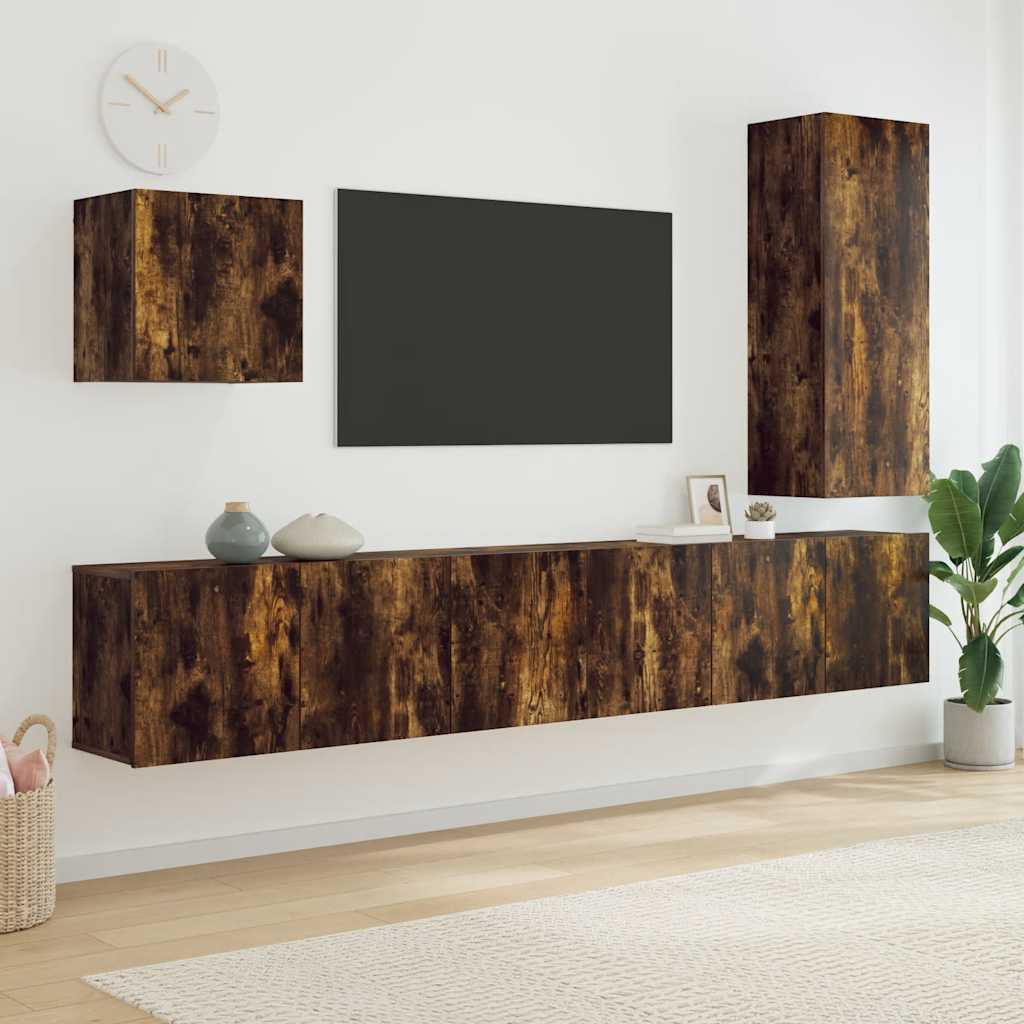 5 Piece TV Wall Units Smoked Oak Engineered Wood