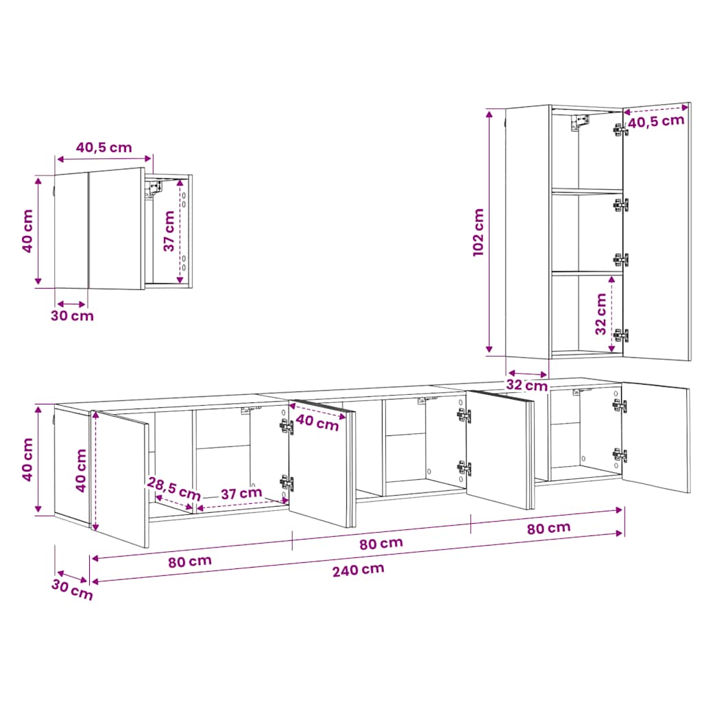 5 Piece TV Wall Units Grey Sonoma Engineered Wood