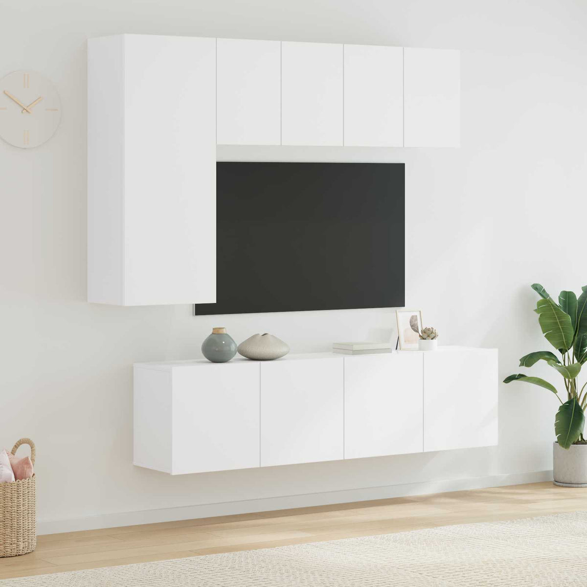 5 Piece TV Wall Units White Engineered Wood