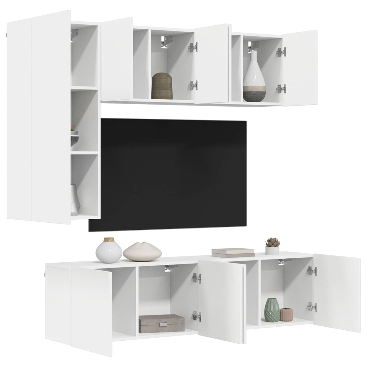5 Piece TV Wall Units White Engineered Wood