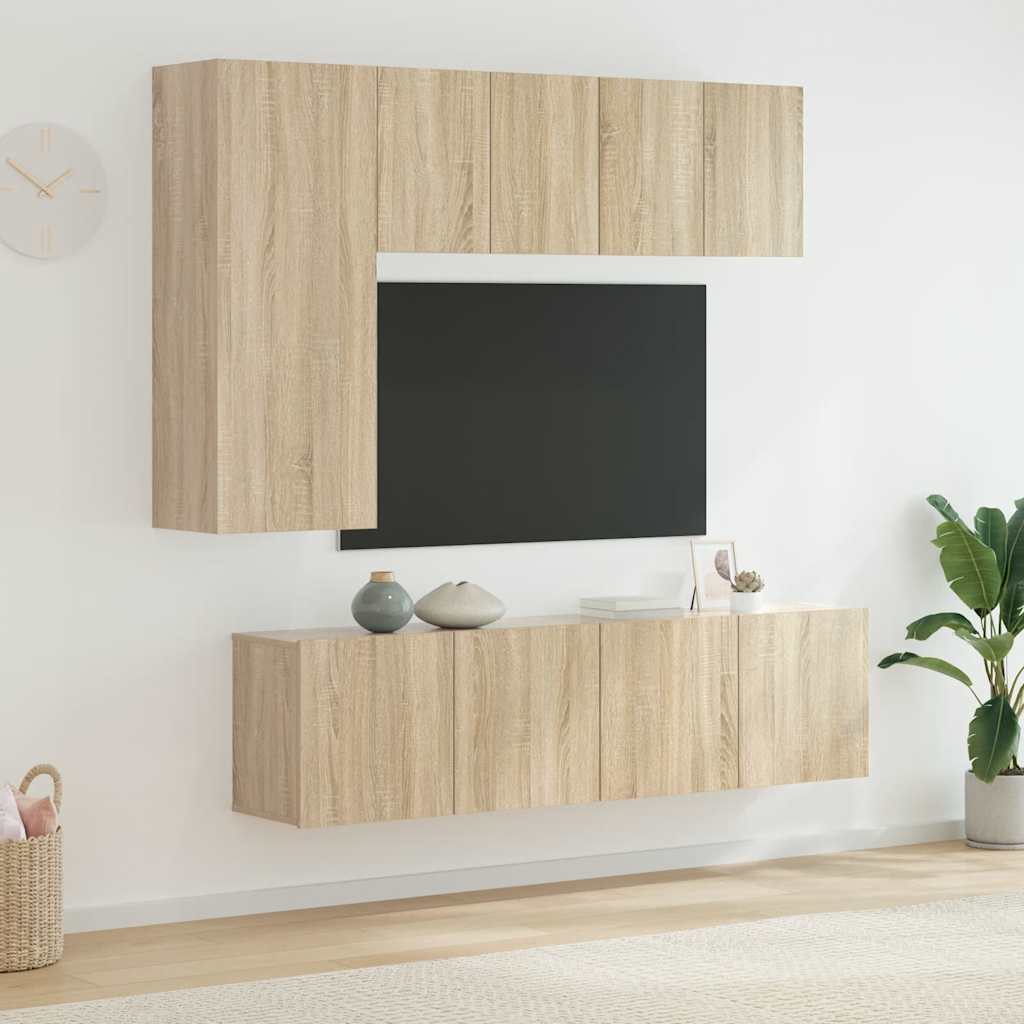 5 Piece TV Wall Units Sonoma Oak Engineered Wood