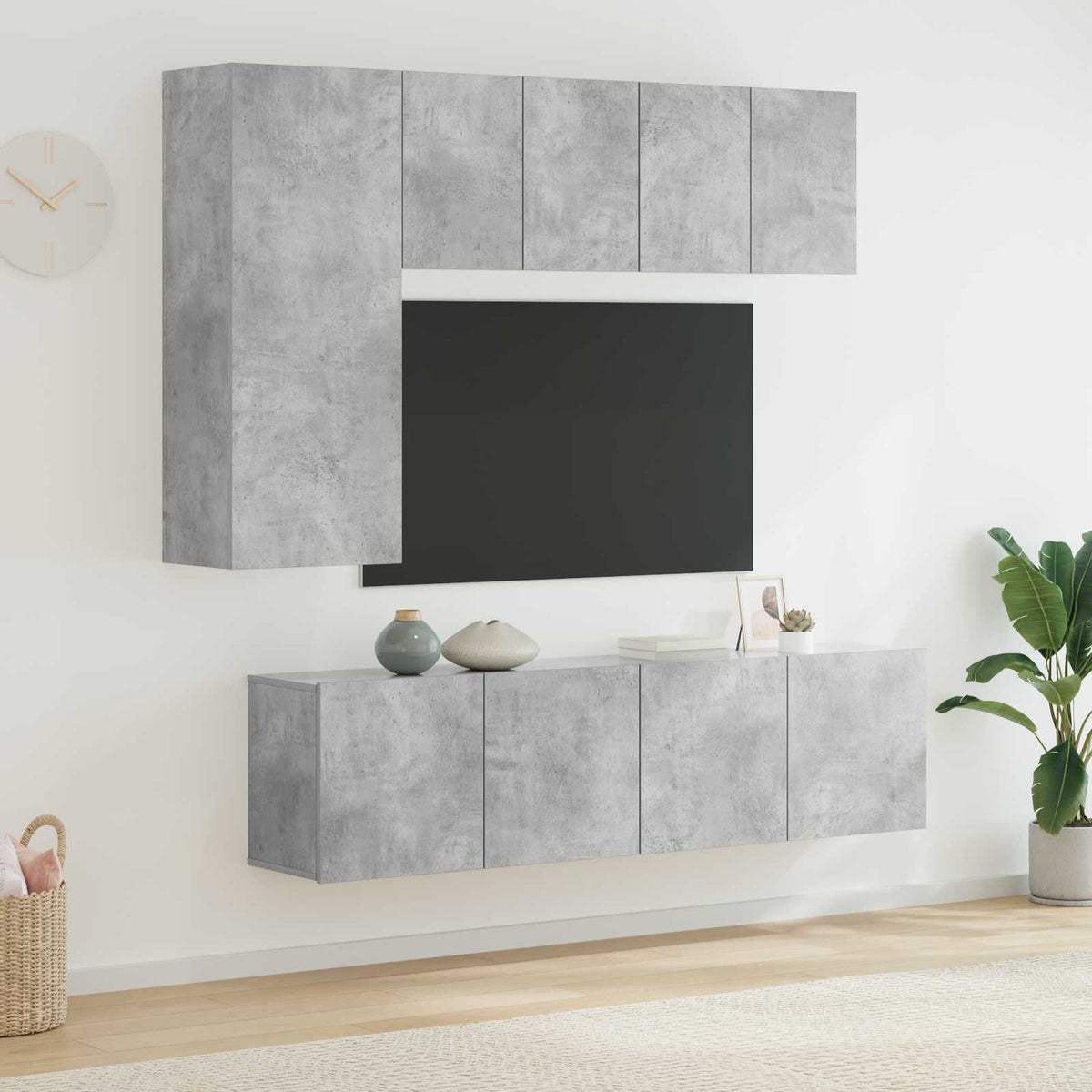 5 Piece TV Wall Units Concrete Grey Engineered Wood