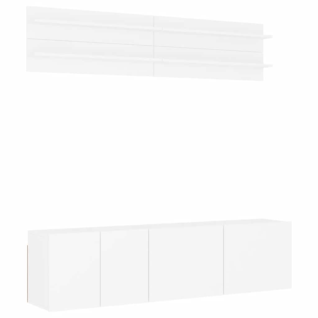 6 Piece TV Wall Units White Engineered Wood