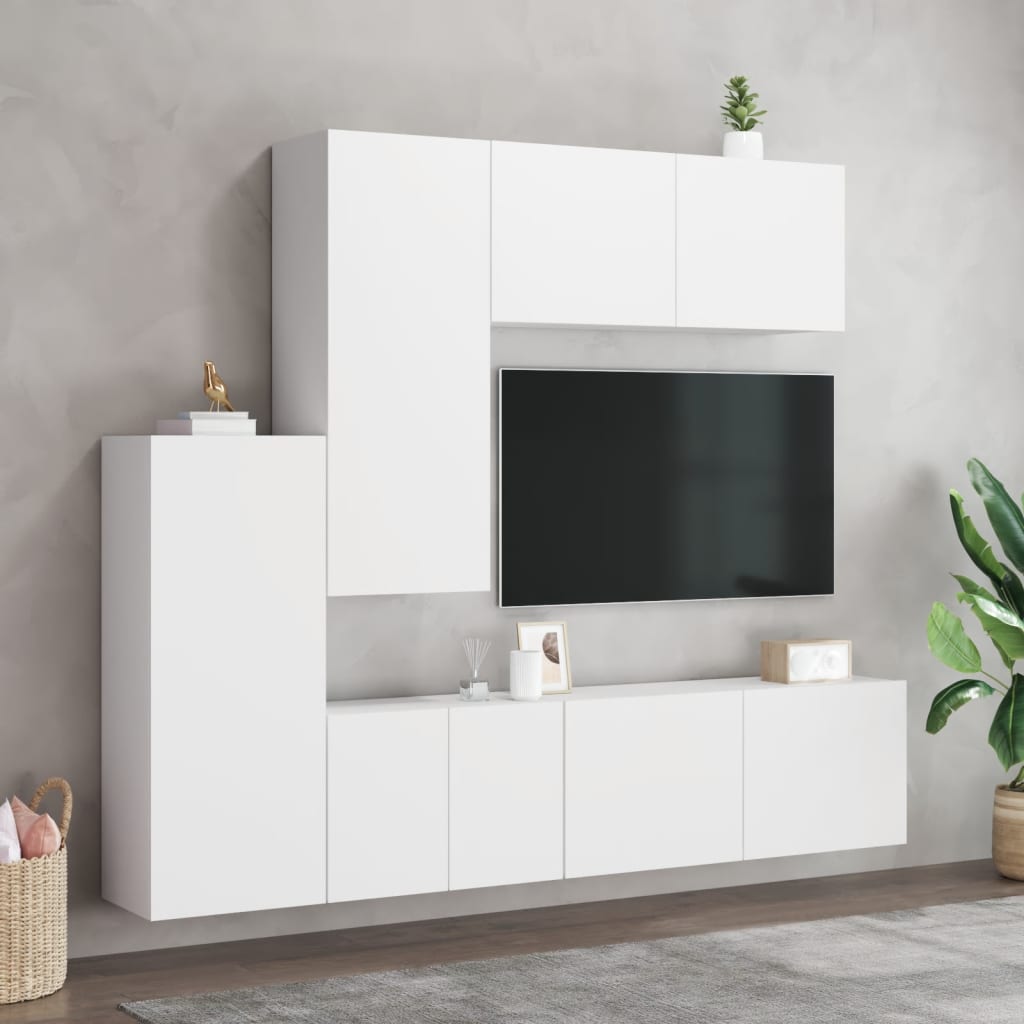 TV Wall Unit | White | Engineered wood | Large | Wall mounting