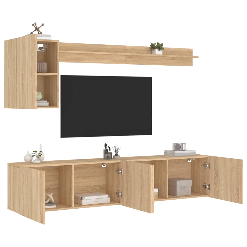 5 Piece TV Wall Units Sonoma Oak Engineered Wood