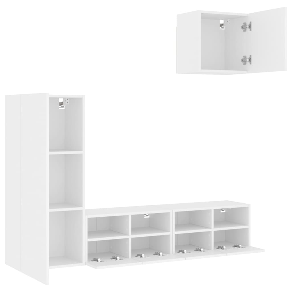 4 Piece TV Wall Units White Engineered Wood