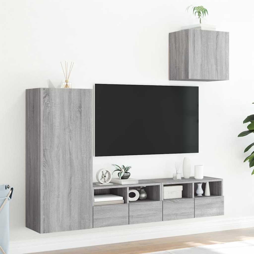 4 Piece TV Wall Units Grey Sonoma Engineered Wood