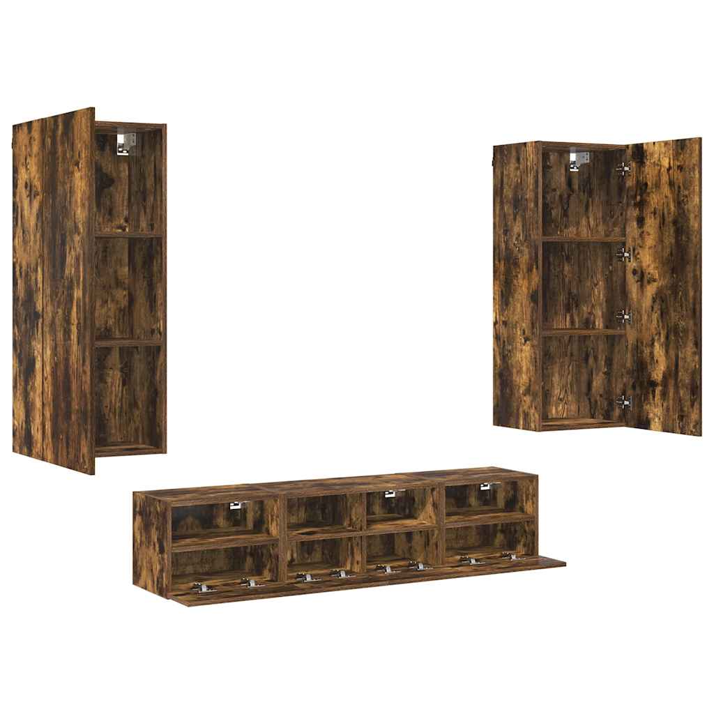5 Piece TV Wall Units Smoked Oak Engineered Wood