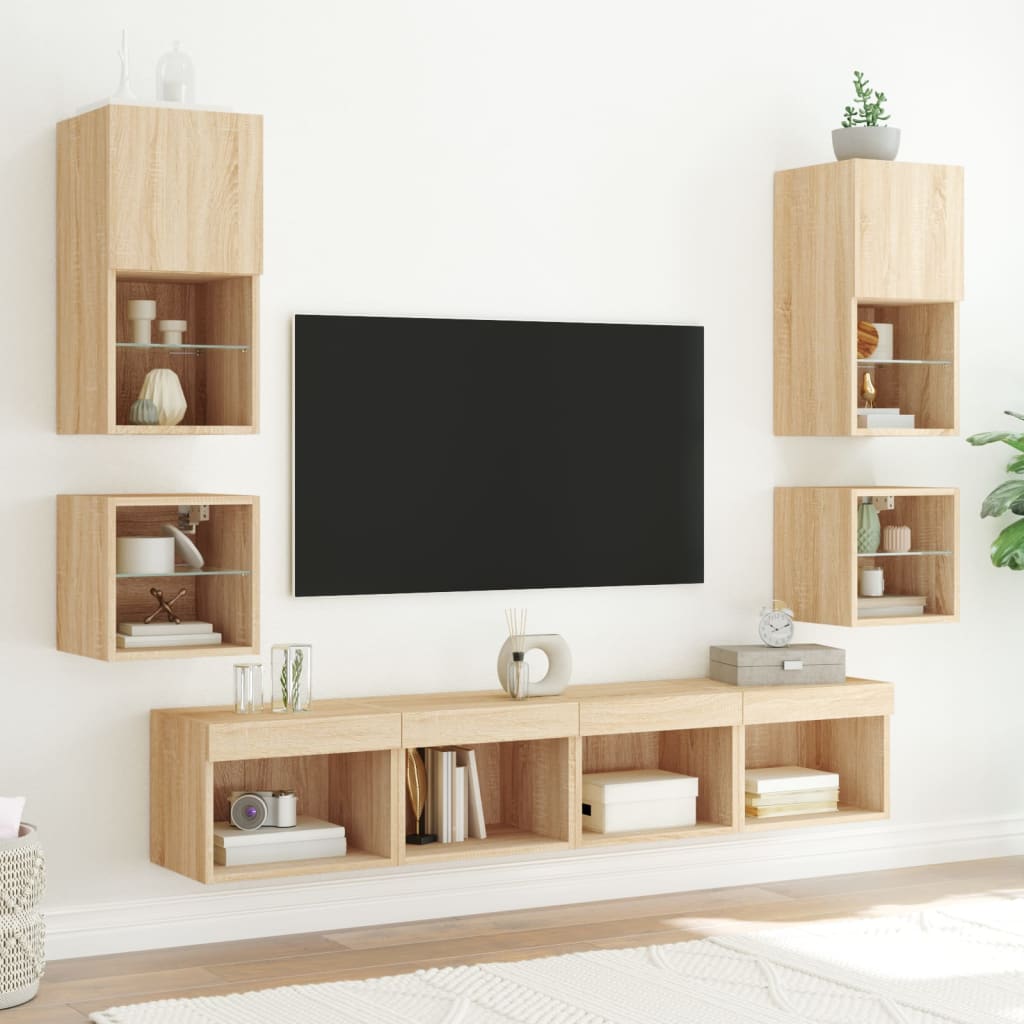 8 Piece TV Wall Units with LED Sonoma Oak Engineered Wood