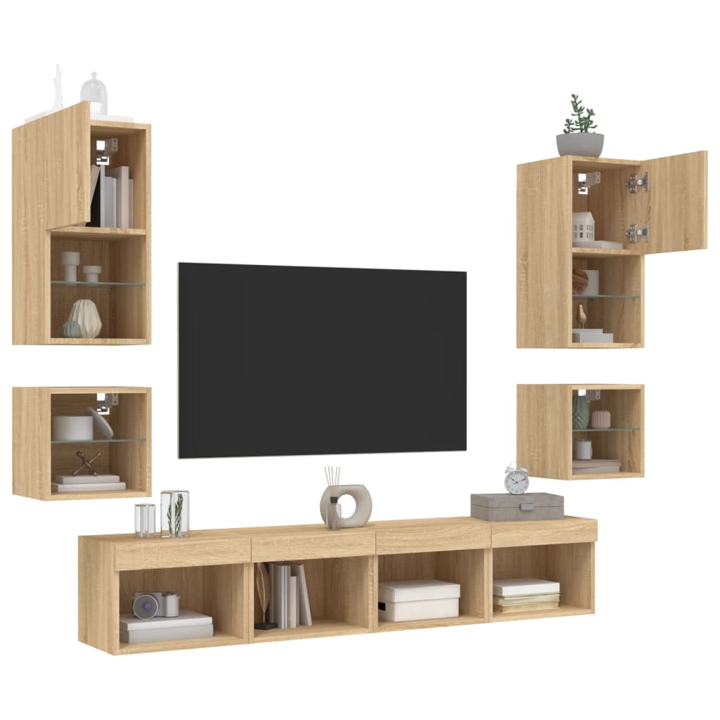 8 Piece TV Wall Units with LED Sonoma Oak Engineered Wood