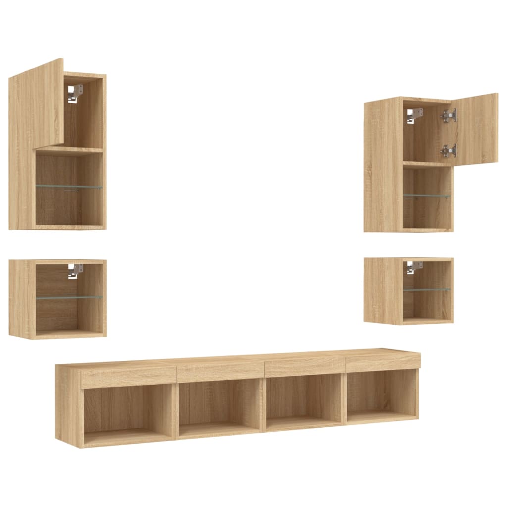 8 Piece TV Wall Units with LED Sonoma Oak Engineered Wood