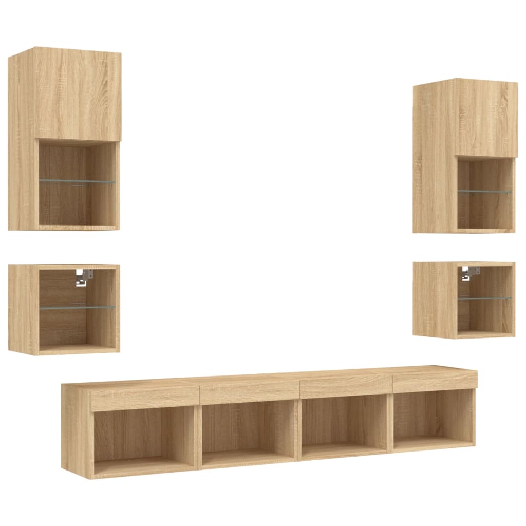 8 Piece TV Wall Units with LED Sonoma Oak Engineered Wood