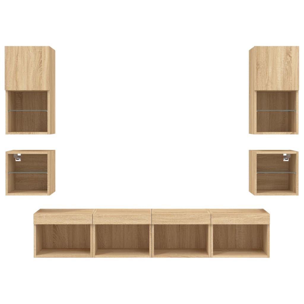 8 Piece TV Wall Units with LED Sonoma Oak Engineered Wood