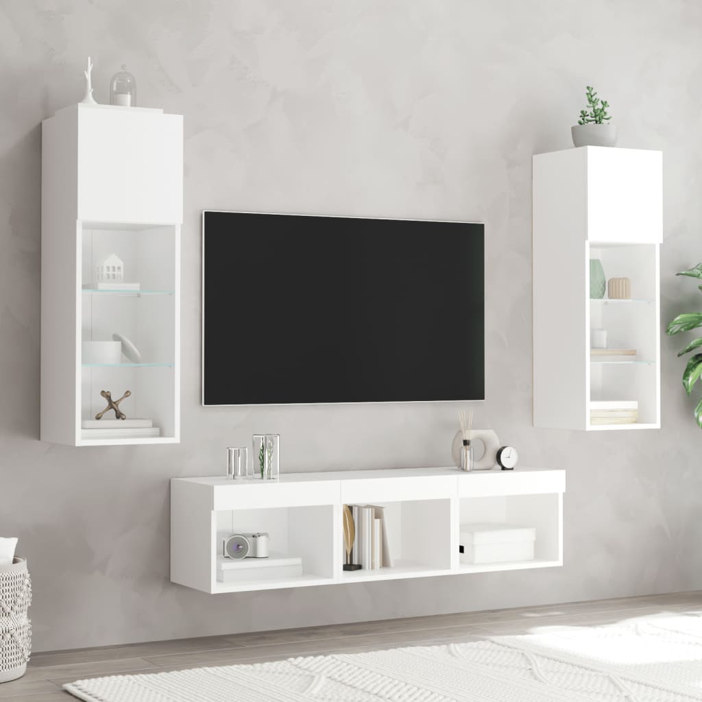 5 Piece TV Wall Units with LED White Engineered Wood