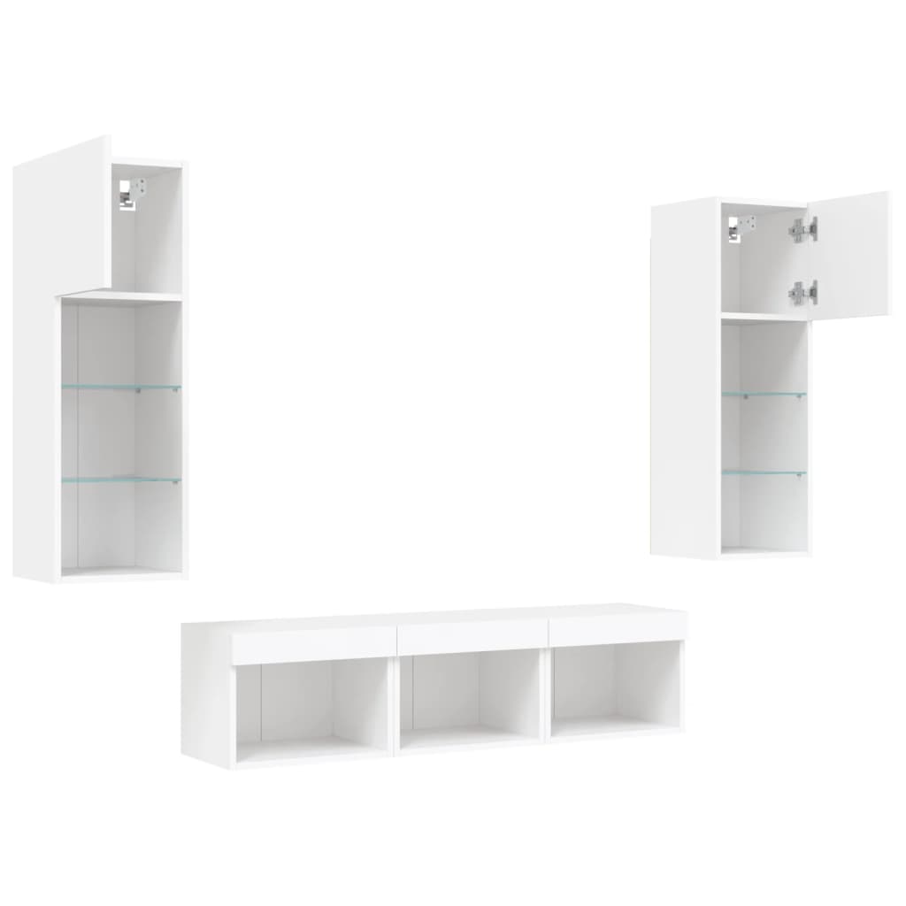 5 Piece TV Wall Units with LED White Engineered Wood