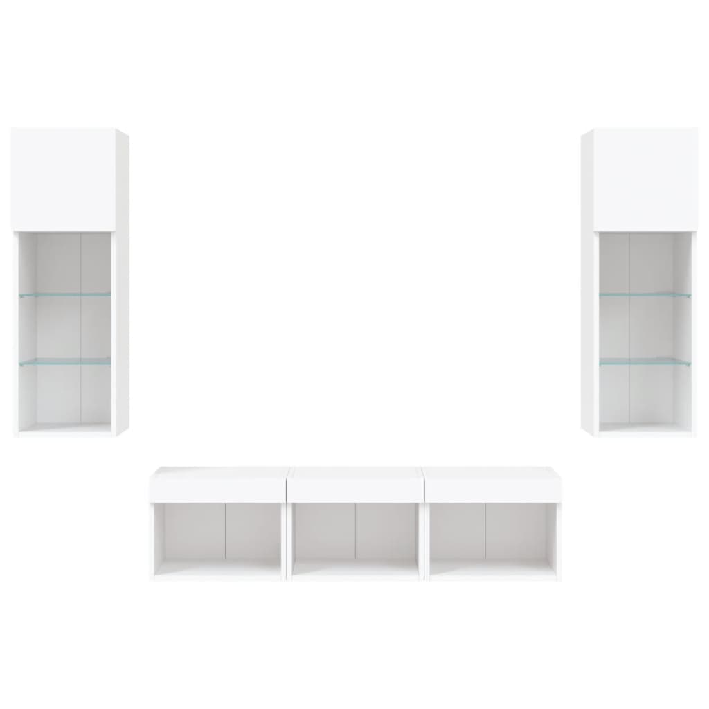5 Piece TV Wall Units with LED White Engineered Wood