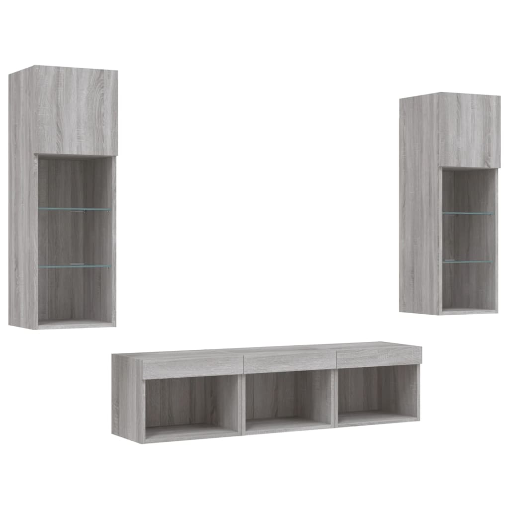 5 Piece TV Wall Units with LED Grey Sonoma Engineered Wood