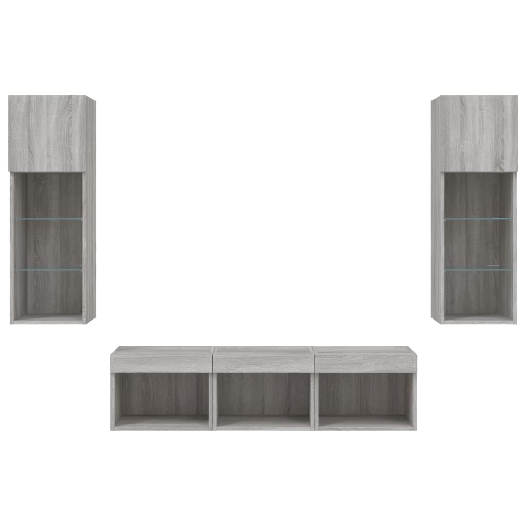 5 Piece TV Wall Units with LED Grey Sonoma Engineered Wood