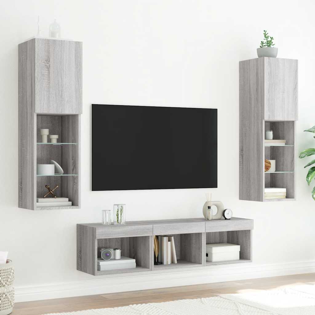 5 Piece TV Wall Units with LED Grey Sonoma Engineered Wood