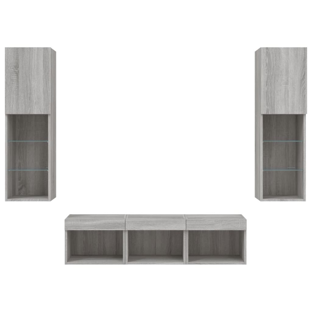 5 Piece TV Wall Units with LED Grey Sonoma Engineered Wood